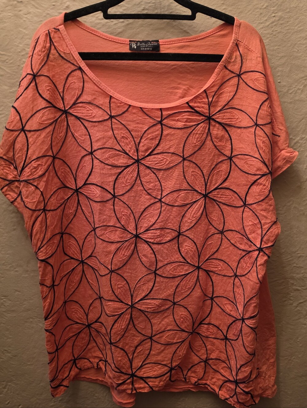 Coral Linen Made In Italy Boho Oversized Embroidered Top S/M